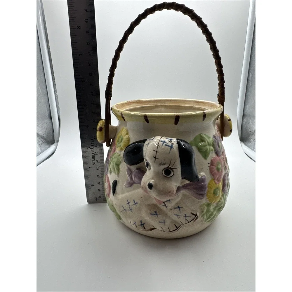 VERY RARE Lefton Puppy & Birdy 3D Cookie Biscuit Jar‎ Missing Lid